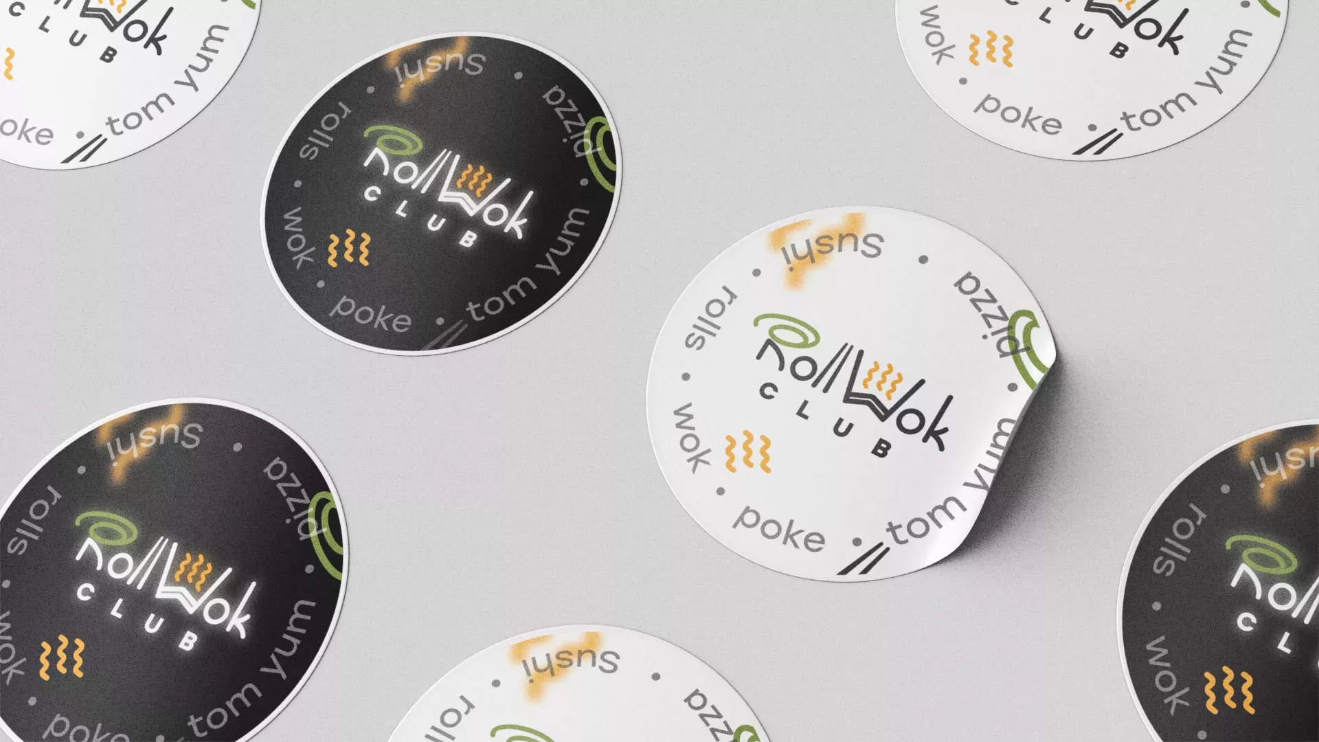 Разработка наклеек для суши-бара «Roll Wok Club» в Ростове